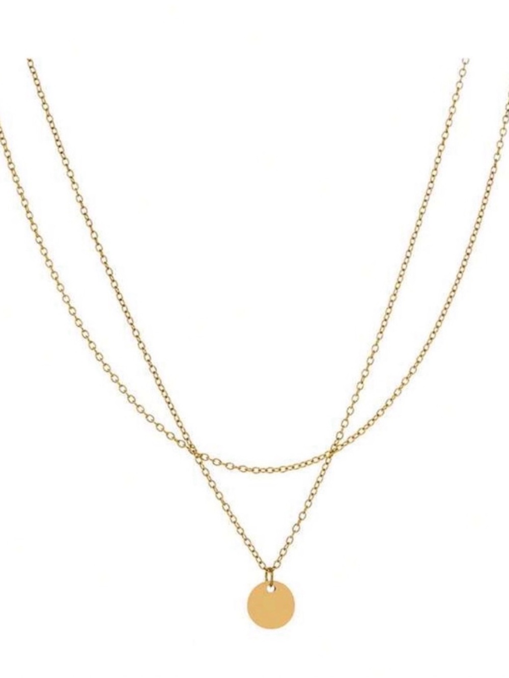 Stainless Steel Gold Color Double-Layer Disc Necklace - Women Jewelry